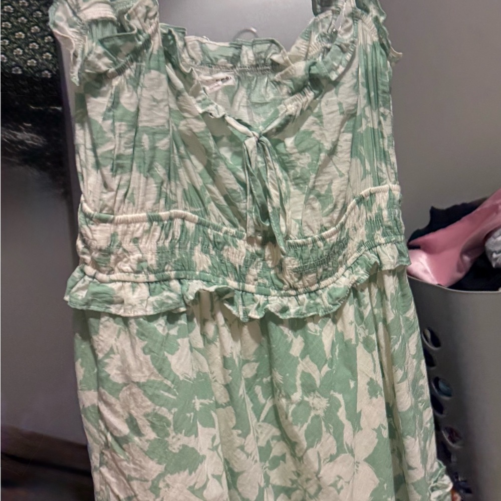 Green and White Floral Dress